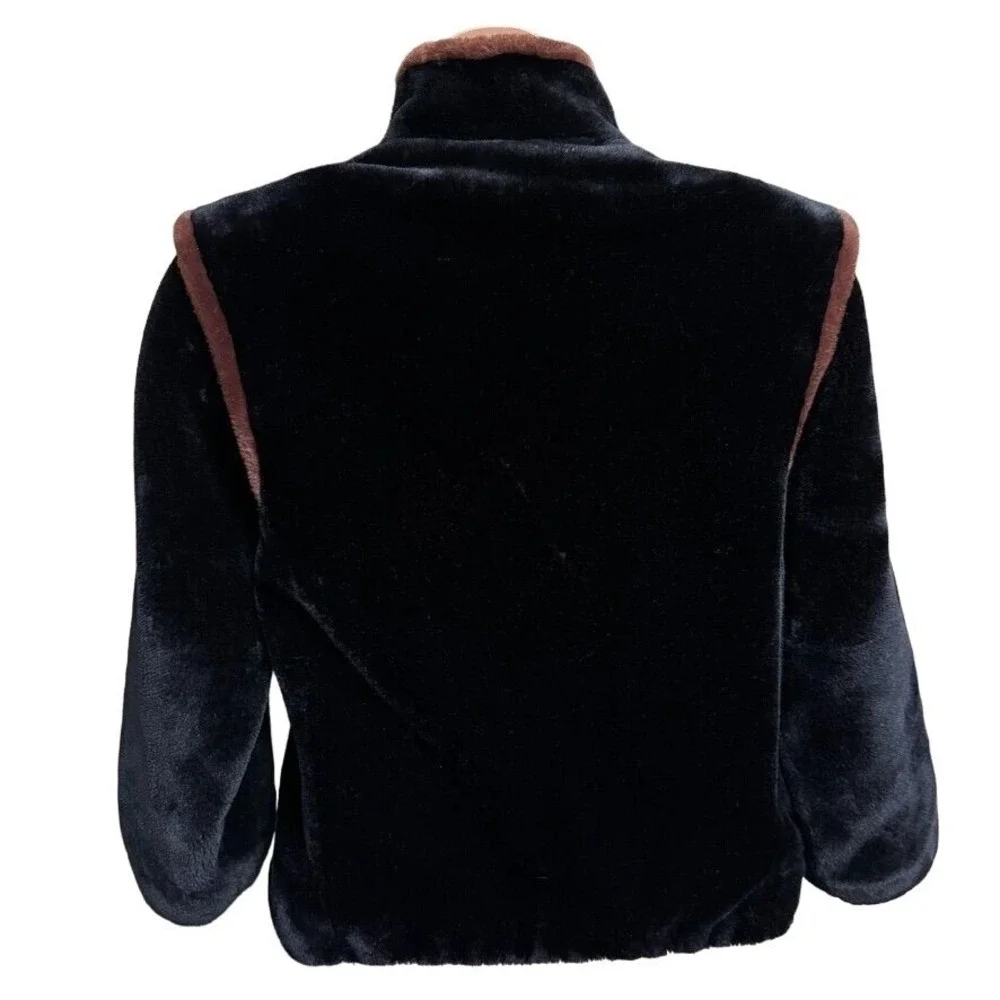 Vtg Sasson Glenoit Luxury Faux Fur Jacket Size 8 Black Made/USA ILGWU Retro 80s - Picture 2 of 15